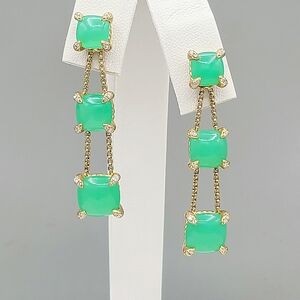 David Yurman Chatelaine Linear Chain Earrings With Chrysoprase & Diamonds In 18k